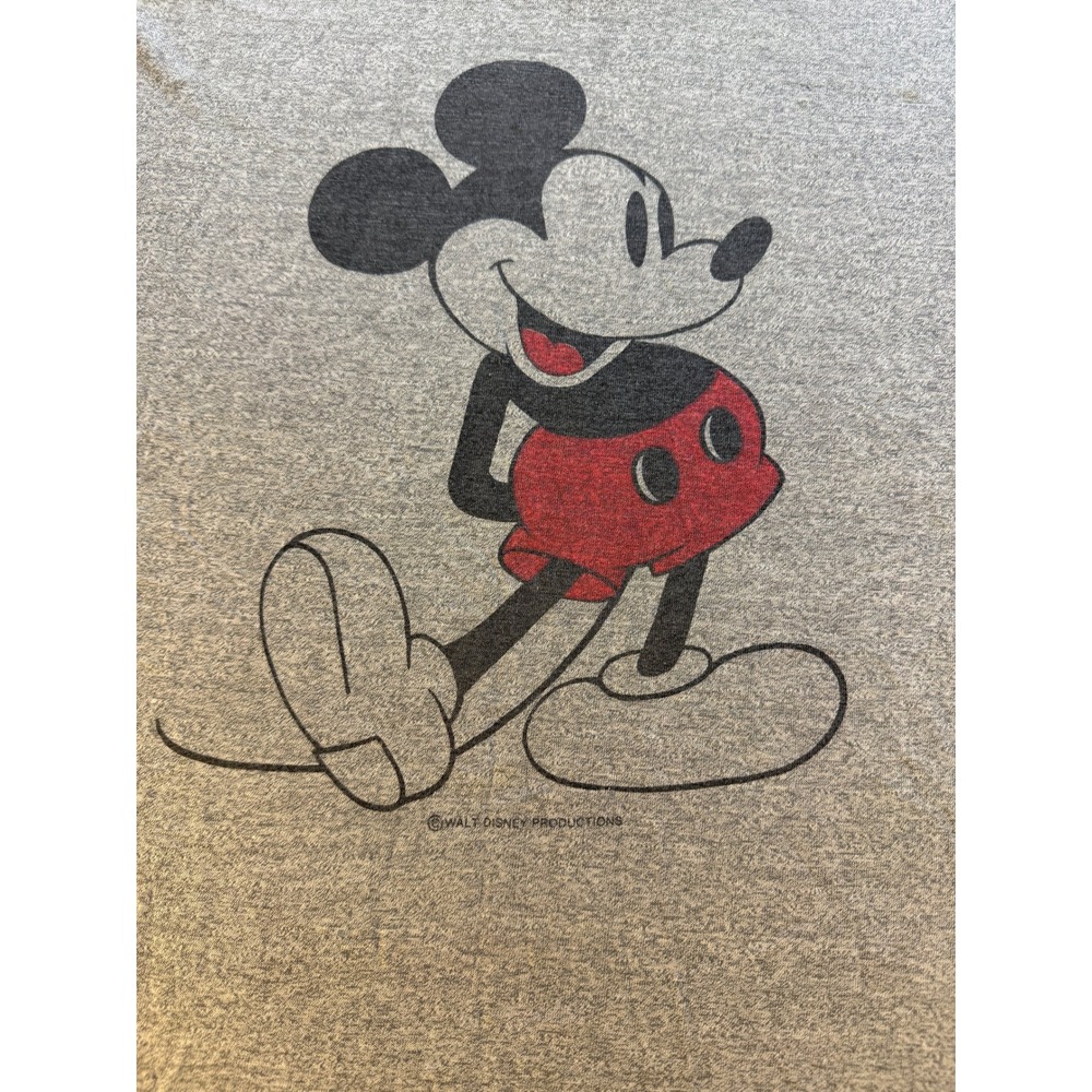 Vintage 70s 80s Mickey Mouse Ringer T-Shirt Gray Walt Disney Single Stitch